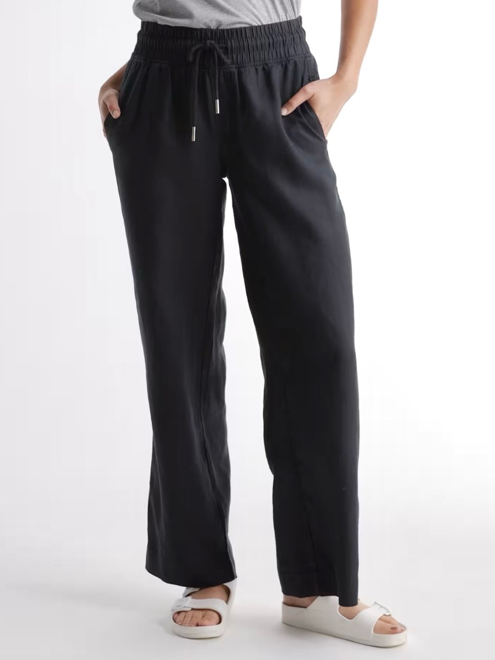 Quince 100% European Linen Wide Leg Pants Women’s Size M Drawstring Waist Black